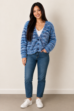 Women’s Open-Front Cardigan with Multicolour Striped Knit
