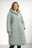 Women’s Longline Quilted Hooded Coat with Fleece Lining - Sage Green