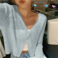 Cropped Cardigan | V-Neckline, Lettuce Edge Trim 0
