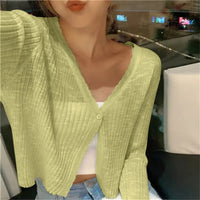Cropped Cardigan | V-Neckline, Lettuce Edge Trim 2