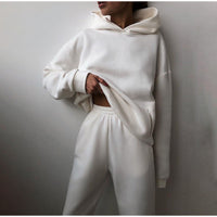Women’s Hooded Sweatshirt and Jogger Tracksuit - White