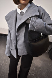 Women’s Cropped Double Breasted Wide Collar Coat - Dark Grey