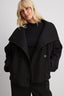 Women’s Cropped Double Breasted Wide Collar Coat - Black