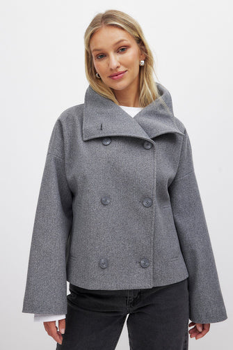 Women’s Cropped Double Breasted Wide Collar Coat - view 1