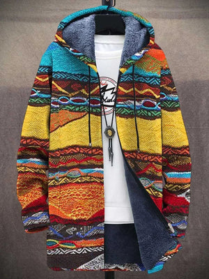 Women’s Patchwork Print Hooded Cardigan - Retro Stripe