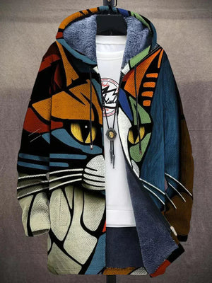 Women’s Patchwork Print Hooded Cardigan - Cat Print