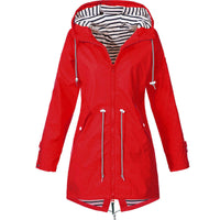 Women’s Hooded Drawstring Rain Jacket - Red