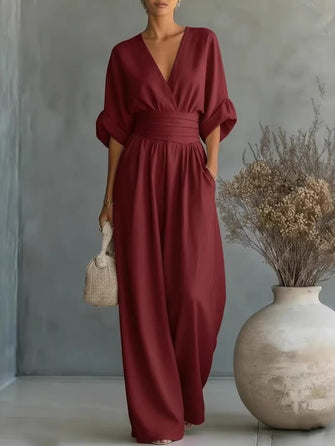 Jumpsuit | Deep V Neckline, Wide-Leg Silhouette 0