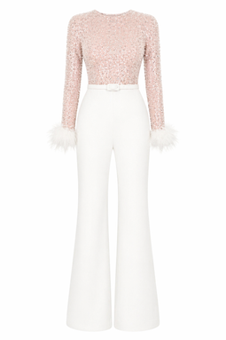 Jumpsuit | Embellished Semi-Transparent Top, Wide-Leg Pants 1