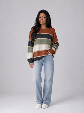 Knit Sweater | Striped Pattern, Crewneck Collar 1