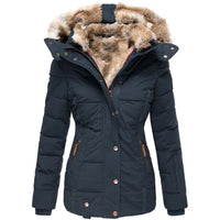 Women’s Fur Trim Hooded Quilted Winter Jacket