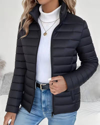 Women’s Stand Collar Quilted Jacket - Black