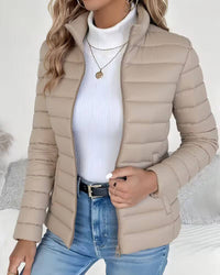 Women’s Stand Collar Quilted Jacket - Beige