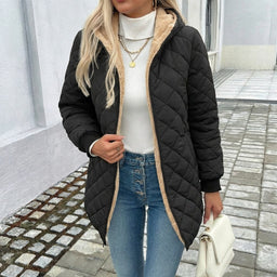 Long Puffer Coat | Quilted Design, Fleece-Lined Hood 0