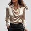 Women’s Cowl Neck Satin Blouse - Champagne