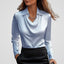 Women’s Cowl Neck Satin Blouse - Blue