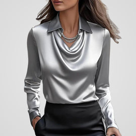 Women’s Cowl Neck Satin Blouse - Grey