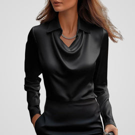 Women’s Cowl Neck Satin Blouse - Black