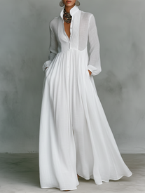 Maxi Dress | Button-Front Design, Long Sleeves 0