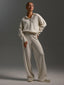 Women’s Polo Collar Knit Jumper and Trouser Set - White