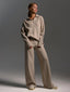 Women’s Polo Collar Knit Jumper and Trouser Set - Beige