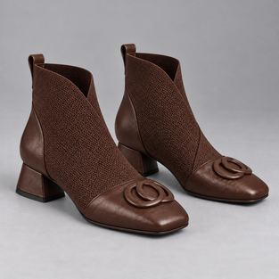 Women’s Square Toe Knit Panel Ankle Boots - Brown