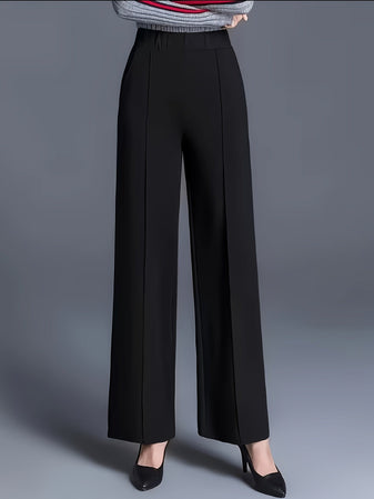 Women's High-Waisted Straight-Leg Trousers with Slant Pockets