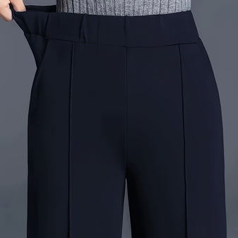 Women's High-Waisted Straight-Leg Trousers with Slant Pockets