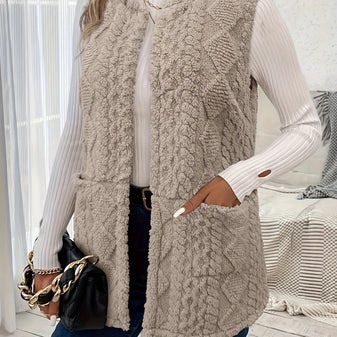 Vest | Textured Sleeveless, Open Front Design 1