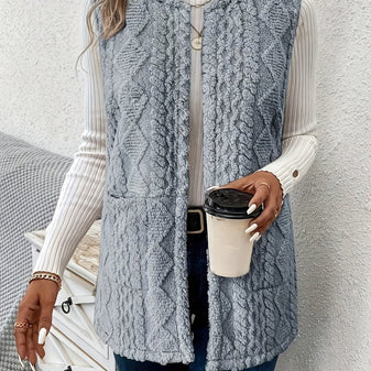 Vest | Textured Sleeveless, Open Front Design 9