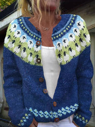 Women’s Navy Nordic Yoke Knitted Cardigan