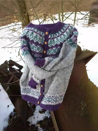 Women’s Grey and Purple Nordic Knitted Cardigan