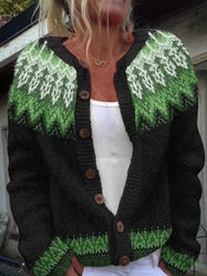 Women’s Black and Green Nordic Knitted Cardigan