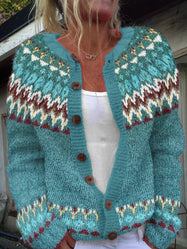 Women’s Teal Nordic Yoke Knitted Cardigan