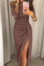 Women’s Draped Off-Shoulder Midi Dress with Front Slit