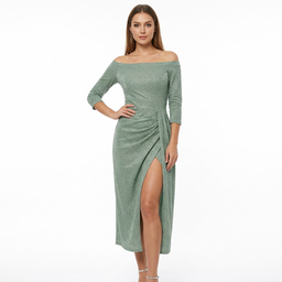 Women’s Shimmer Wrap-Effect Off-Shoulder Midi Dress