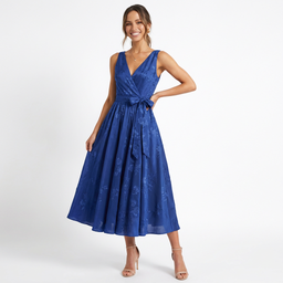 Women’s Floral Print Waist Bow Midi Cocktail Dress