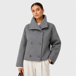Women’s Cropped Double Breasted High Collar Jacket