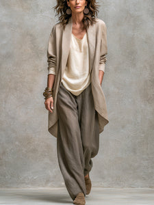 Women’s Draped Duster Jacket Three-Piece Set - Grey