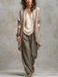 Women’s Draped Duster Jacket Three-Piece Set - Grey