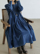 Women’s Long Sleeve Velvet Smock Dress - Blue