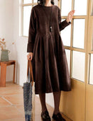 Women’s Long Sleeve Velvet Smock Dress - Brown