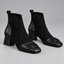 Women’s Square Toe Knit Panel Ankle Boots - Black