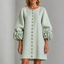 Women’s Ruffle Sleeve Button-Front Mini Dress - Sage