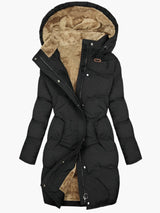Women’s Long Puffer Coat with Faux Fur Lined Hood - Black