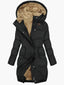 Women’s Long Puffer Coat with Faux Fur Lined Hood - Black