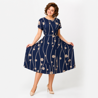 Women's Navy Polka Dot Chiffon Midi Dress