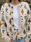 Women’s Cat Print Knit Cardigan - Beige