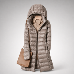 Women’s Lightweight Hooded Long Puffer Coat - Khaki