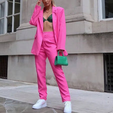Women’s Tailored Blazer and Wide Leg Trouser Suit - Pink